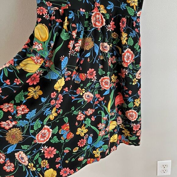 Maeve Anthropologie Floral Dress Black Fit Flare Pockets Size 6 Rayon - Picture 6 of 9